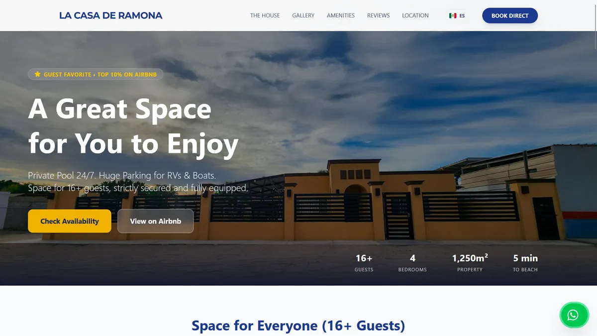 Sitio web de la renta vacacional de lujo La Casa de Ramona