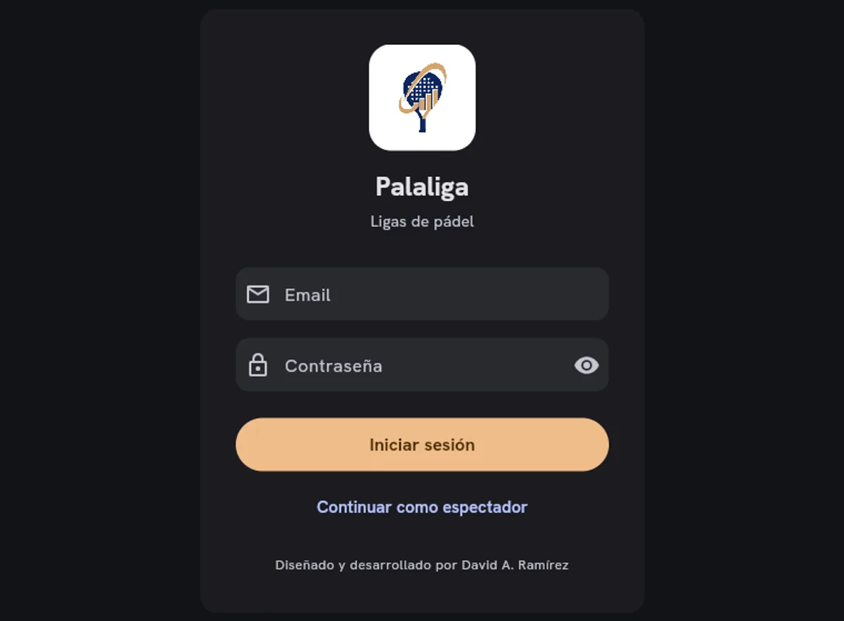 Interfaz de Palaliga mostrando la gestión de una liga de pádel